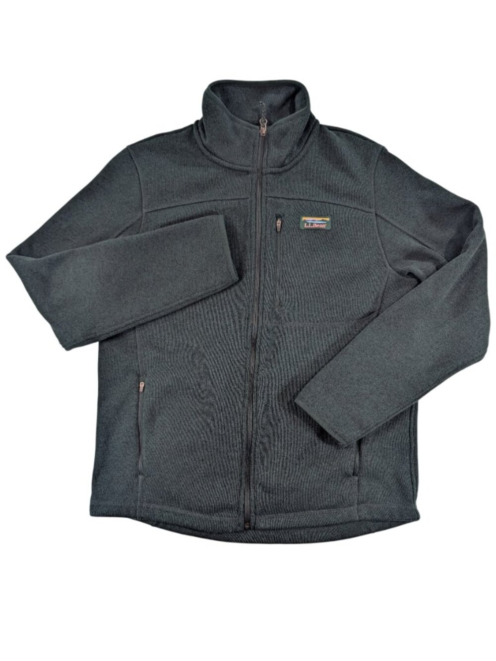 LL Bean Sweater Fleece Jacket Mens Medium Green Full Zip Slightly Fitted Classic